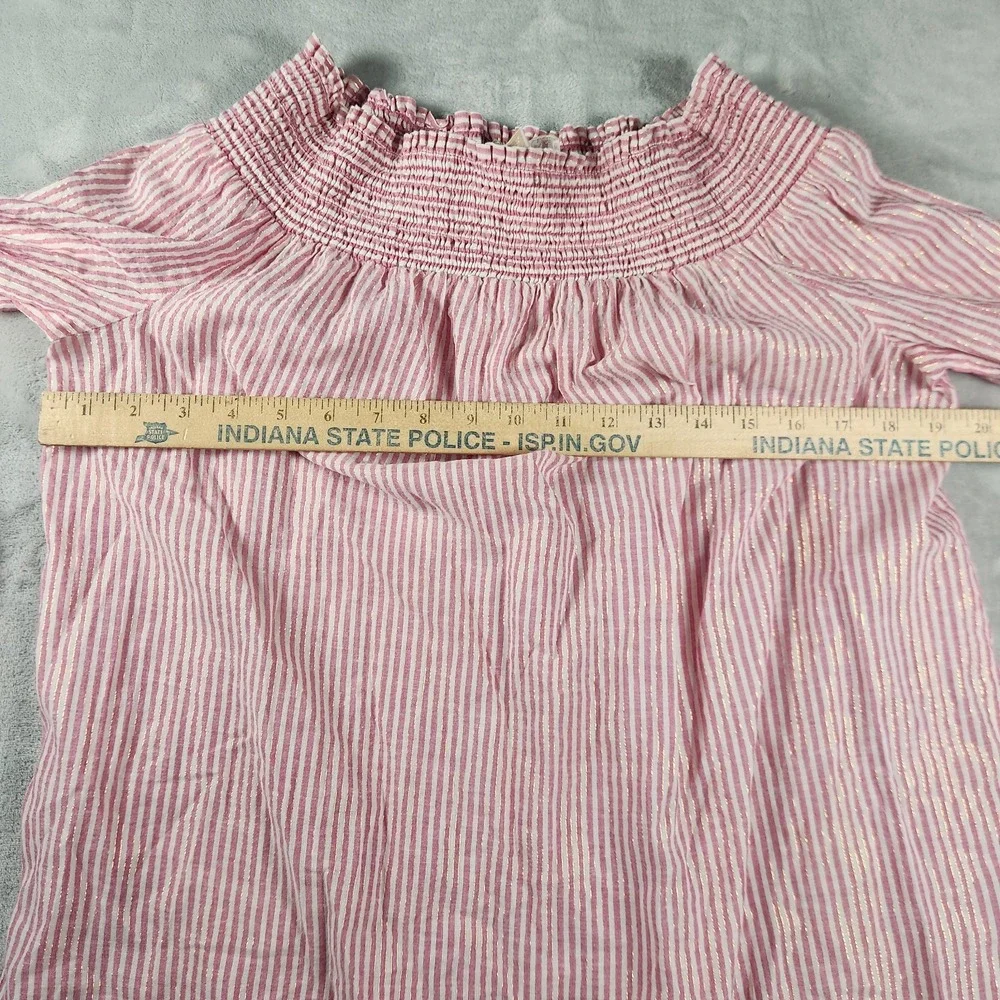 Michael Kors Coastal Preppy Coral Pink White Striped Off Shoulder Top L